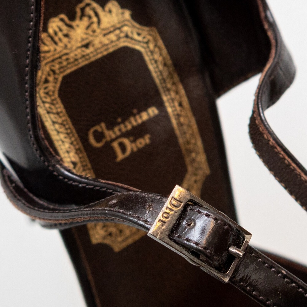 Christian Dior Vintage Brown Leather Mary Jane Heels  Tortoise Shell Heels SZ5.5 - Picture 8 of 12
